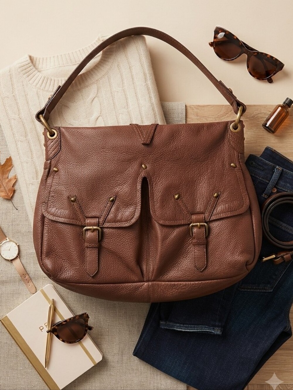 Victor Alfaro Brown Leather Hobo Shoulder Bag Purse